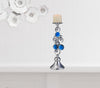 Set Of Two Silver and Blue Bling Tabletop Pillar Candle Holders