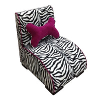 23" Zebra Print Upholstered Chaise Lounge Dog Bed with Pillow