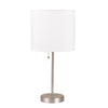 20" Silver Metal Candlestick Table Lamp With White Classic Drum Shade