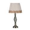 23" Antiqued Brass Metal Table Lamp With White And Brown Classic Empire Shade