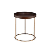 22" Copper And Dark Brown Solid Wood and Metal Round End Table