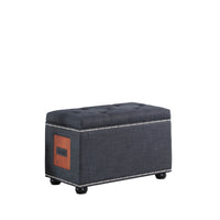 17" Slate Gray Linen And Black Tufted Storage