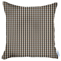 18" X 18" Brown Houndstooth Zippered Handmade Polyester Throw Pillow Cover