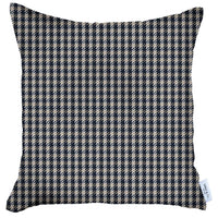 18" X 18" Black Houndstooth Zippered Handmade Polyester Throw Pillow Cover