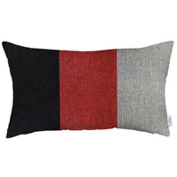 12" X 20" Black And Red Geometric Zippered Handmade Polyester Lumbar Pillow Cover