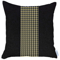 18" X 18" Black And Yellow Houndstooth Zippered Handmade Polyester Throw Pillow Cover