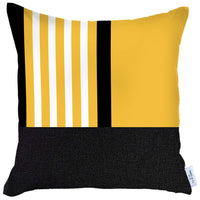 18" X 18" Yellow Striped Zippered Handmade Polyester Throw Pillow Cover