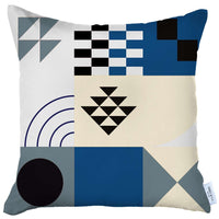 18" X 18" Blue And Black Abstract Zippered Handmade Polyester Throw Pillow Cover