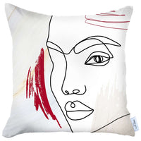 18" X 18" Black And Red Abstract Zippered Handmade Polyester Throw Pillow Cover