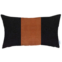 12" X 20" Black And Brown Geometric Zippered Handmade Polyester Lumbar Pillow Cover