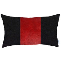 12" X 20" Black And Red Geometric Zippered Handmade Polyester Lumbar Pillow Cover