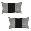 Set Of Two 20" X 12" Grey And Black Geometric Zippered Handmade Polyester Lumbar Pillow