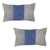 Set Of Two 20" X 12" Grey And Blue Geometric Zippered Handmade Polyester Lumbar Pillow