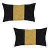 Set Of Two 20" X 12" Black And Yellow Geometric Zippered Handmade Polyester Lumbar Pillow