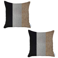 Set Of Two 18" X 18" Grey And Black Geometric Zippered Handmade Polyester Throw Pillow