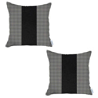 Set Of Two 18" X 18" White And Black Houndstooth Zippered Handmade Polyester Throw Pillow