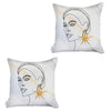 Set Of Two 18" X 18" White Black And Gold Abstract Zippered Handmade Polyester Throw Pillow