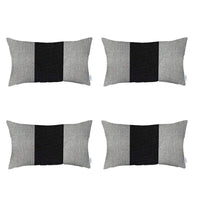 Set Of Four 20" X 12" Grey And Black Geometric Zippered Handmade Polyester Lumbar Pillow