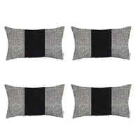 Set Of Four 20" X 12" Grey And Black Geometric Zippered Handmade Polyester Lumbar Pillow