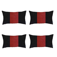 Set Of Four 20" X 12" Black And Red Geometric Zippered Handmade Polyester Lumbar Pillow