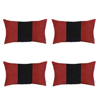 Set Of Four 20" X 12" Black And Red Geometric Zippered Handmade Polyester Lumbar Pillow