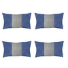 Set Of Four 20" X 12" Grey And Blue Geometric Zippered Handmade Polyester Lumbar Pillow