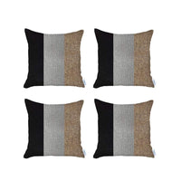 Set Of Four 18" X 18" Black And Brown Geometric Zippered Handmade Polyester Throw Pillow