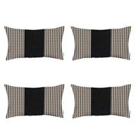 Set Of Four 20" X 12" Brown And Black Houndstooth Zippered Handmade Polyester Lumbar Pillow