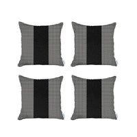 Set Of Four 18" X 18" White And Black Houndstooth Zippered Handmade Polyester Throw Pillow