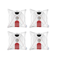 Set Of Four 18" X 18" Black And Red Abstract Zippered Handmade Polyester Throw Pillow