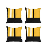 Set Of Four 18" X 18" Yellow Striped Zippered Handmade Polyester Throw Pillow