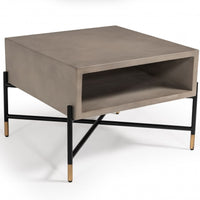 Modern Gray Concrete and Black Metal Coffee Table