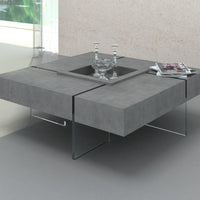 Modern Gray Faux Concrete and Glass Floating Coffee Table