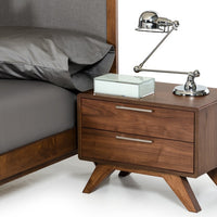 Modern Walnut Brown Nightstand with Two Drawers