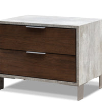 Modern Dark Walnut and Concrete Nightstand with Two Drawers