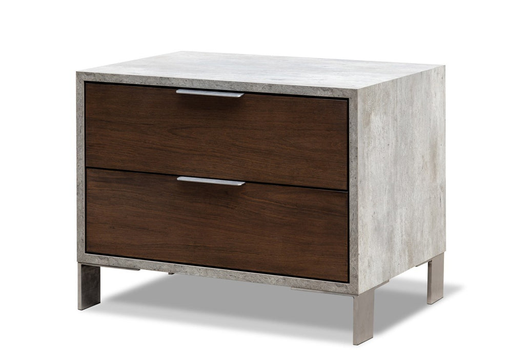 Modern Dark Walnut and Concrete Nightstand with Two Drawers