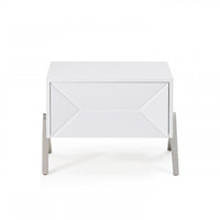 Modern Silky White Nightstand with One Drawer and Steel Legs