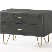 Contemporary Gray and Gold Nightstand with Two Drawers