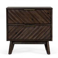 Classic Chevron Dark Brown Nightstand with Two Drawers