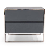 Modern Gray and Stainless Steel Nightstand With Two Drawers