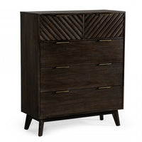 39" Dark Acacia Solid Wood Five Drawer Standard Dresser