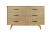 53" Walnut Solid Wood Six Drawer Double Dresser