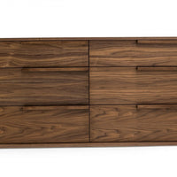 60" Walnut Manufactured Wood Six Drawer Double Dresser