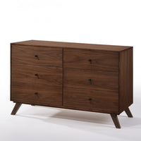 51" Walnut Solid Wood Six Drawer Double Dresser