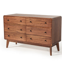 51" Walnut Solid Wood Six Drawer Double Dresser