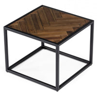 Modern Rustic Brown and Black Chevron Wood and Metal End Table