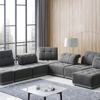 Mod Seven Piece Gray Fabric Moveable Back and Adjustable Sectional Sofa