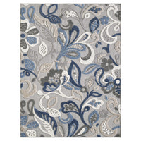 8’ Round Blue Gray Jacobean Floral Indoor Outdoor Area Rug