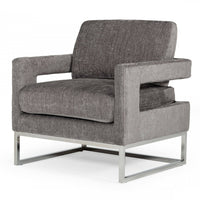 Stylish Dark Grey Velvet And Steel Chair