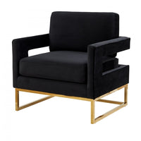 Stylish Black Velvet And Gold Steel Chair